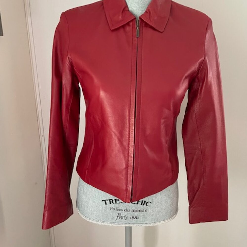 Ocean West Red Leather Lambskin Jacket Size 4